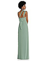 Alt View 2 Thumbnail - Seagrass Draped Chiffon Grecian Column Gown with Convertible Straps