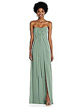 Alt View 3 Thumbnail - Seagrass Draped Chiffon Grecian Column Gown with Convertible Straps