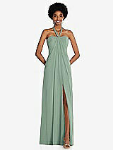 Front View Thumbnail - Seagrass Draped Chiffon Grecian Column Gown with Convertible Straps