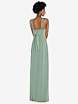 Rear View Thumbnail - Seagrass Draped Chiffon Grecian Column Gown with Convertible Straps