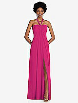 Front View Thumbnail - Think Pink Draped Chiffon Grecian Column Gown with Convertible Straps