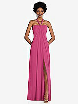 Front View Thumbnail - Tea Rose Draped Chiffon Grecian Column Gown with Convertible Straps
