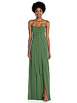 Alt View 3 Thumbnail - Vineyard Green Draped Chiffon Grecian Column Gown with Convertible Straps