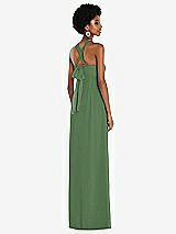 Side View Thumbnail - Vineyard Green Draped Chiffon Grecian Column Gown with Convertible Straps
