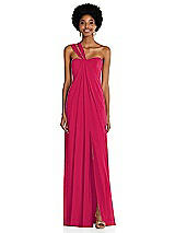 Alt View 1 Thumbnail - Vivid Pink Draped Chiffon Grecian Column Gown with Convertible Straps