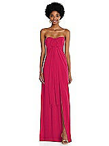 Alt View 3 Thumbnail - Vivid Pink Draped Chiffon Grecian Column Gown with Convertible Straps