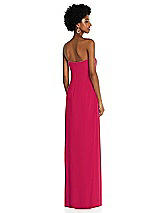 Alt View 4 Thumbnail - Vivid Pink Draped Chiffon Grecian Column Gown with Convertible Straps