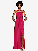 Front View Thumbnail - Vivid Pink Draped Chiffon Grecian Column Gown with Convertible Straps
