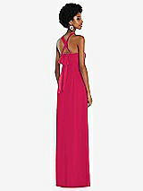 Side View Thumbnail - Vivid Pink Draped Chiffon Grecian Column Gown with Convertible Straps