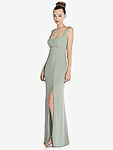 Side View Thumbnail - Willow Green Wide Strap Slash Cutout Empire Dress with Front Slit