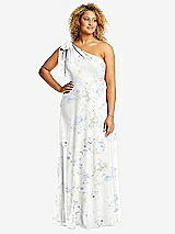 Front View Thumbnail - Bleu Garden Draped One-Shoulder Maxi Dress with Scarf Bow
