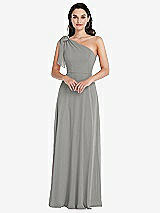 Alt View 1 Thumbnail - Chelsea Gray Draped One-Shoulder Maxi Dress with Scarf Bow