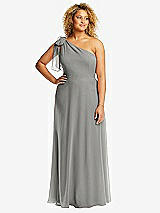 Front View Thumbnail - Chelsea Gray Draped One-Shoulder Maxi Dress with Scarf Bow