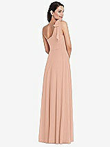 Alt View 3 Thumbnail - Pale Peach Draped One-Shoulder Maxi Dress with Scarf Bow