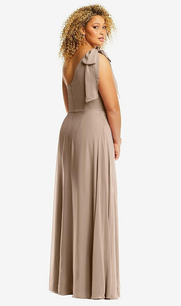 Back View - Topaz Draped One-Shoulder Maxi Dress with Scarf Bow