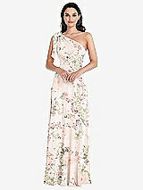 Alt View 1 Thumbnail - Blush Garden Draped One-Shoulder Maxi Dress with Scarf Bow
