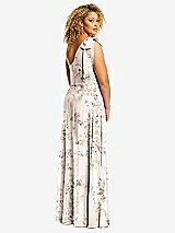 Rear View Thumbnail - Blush Garden Draped One-Shoulder Maxi Dress with Scarf Bow