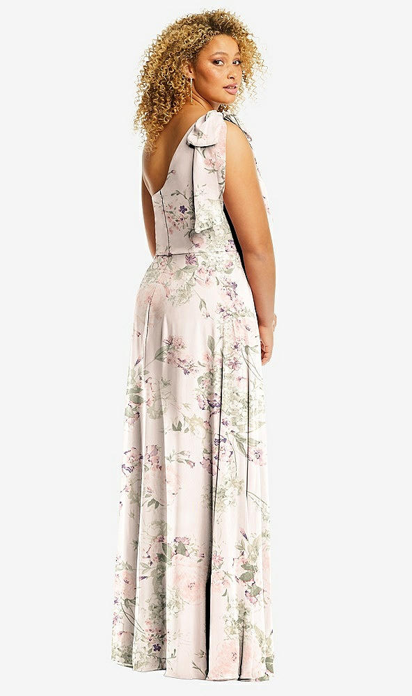 Back View - Blush Garden Draped One-Shoulder Maxi Dress with Scarf Bow
