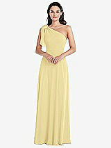 Alt View 1 Thumbnail - Pale Yellow Draped One-Shoulder Maxi Dress with Scarf Bow