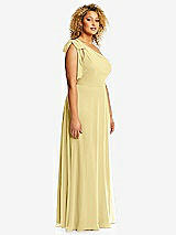 Side View Thumbnail - Pale Yellow Draped One-Shoulder Maxi Dress with Scarf Bow