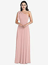 Alt View 1 Thumbnail - Rose - PANTONE Rose Quartz Draped One-Shoulder Maxi Dress with Scarf Bow