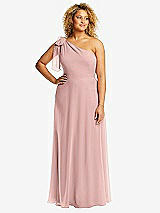 Front View Thumbnail - Rose - PANTONE Rose Quartz Draped One-Shoulder Maxi Dress with Scarf Bow