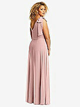 Rear View Thumbnail - Rose - PANTONE Rose Quartz Draped One-Shoulder Maxi Dress with Scarf Bow