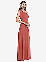 Alt View 2 Thumbnail - Coral Pink Draped One-Shoulder Maxi Dress with Scarf Bow