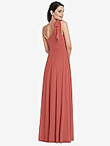 Alt View 3 Thumbnail - Coral Pink Draped One-Shoulder Maxi Dress with Scarf Bow