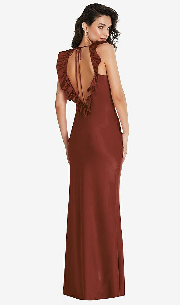 Front View - Auburn Moon Ruffle Trimmed Open-Back Maxi Slip Dress