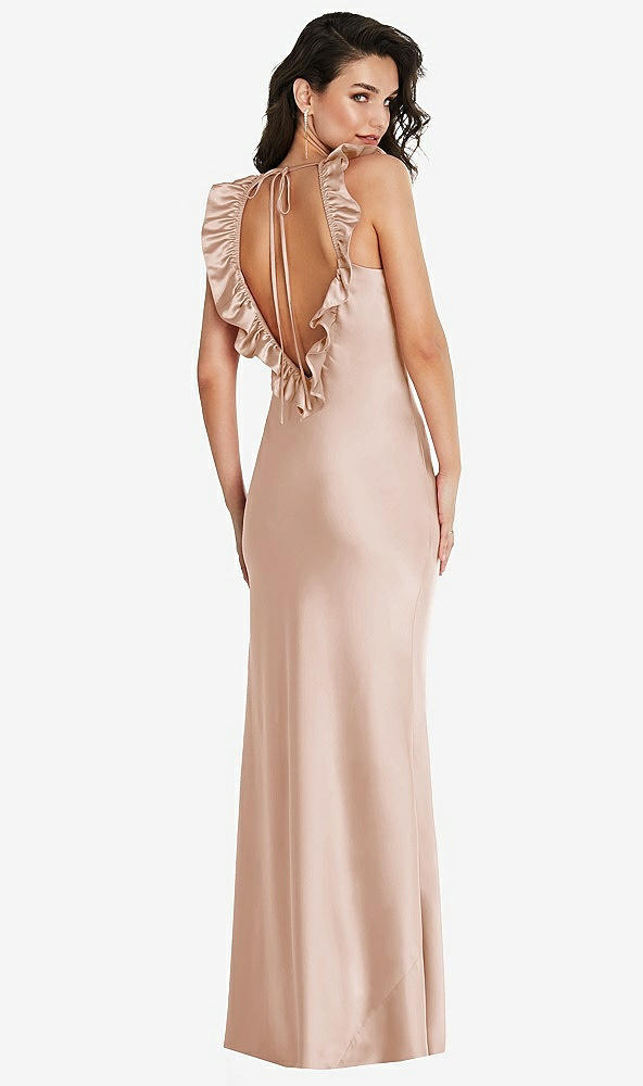 Front View - Cameo Ruffle Trimmed Open-Back Maxi Slip Dress