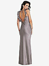 Front View Thumbnail - Cashmere Gray Ruffle Trimmed Open-Back Maxi Slip Dress
