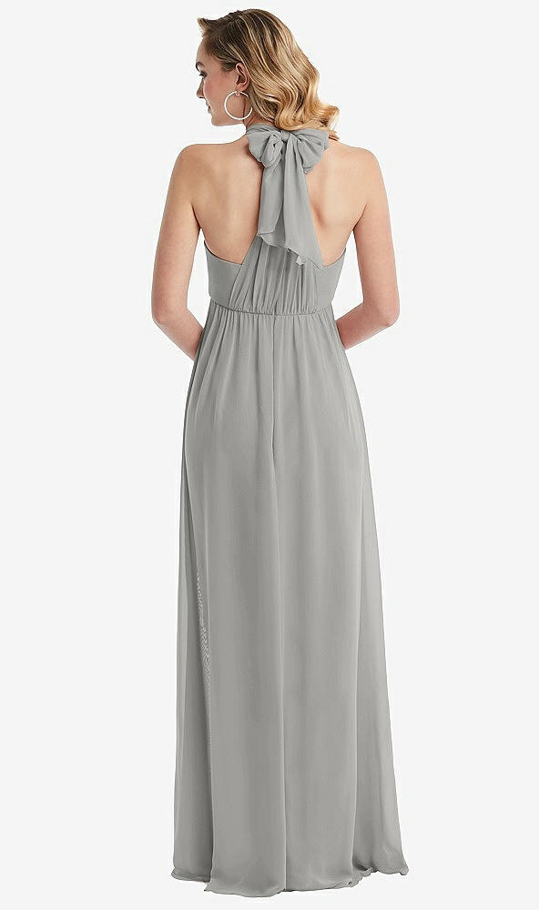 Back View - Chelsea Gray Empire Waist Shirred Skirt Convertible Sash Tie Maxi Dress