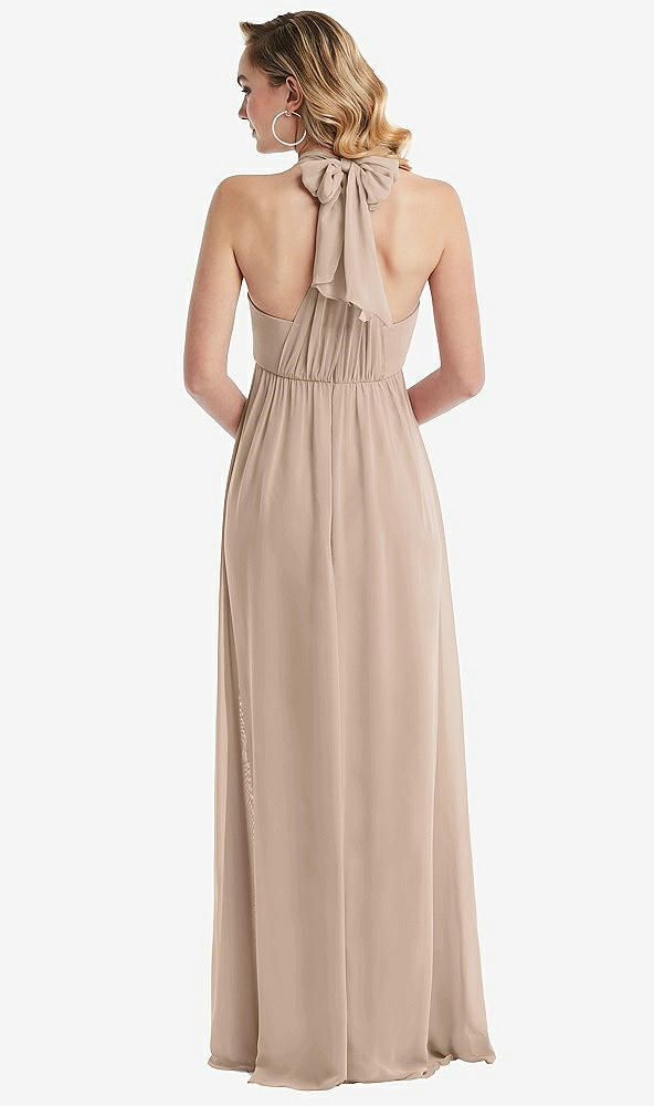 Back View - Topaz Empire Waist Shirred Skirt Convertible Sash Tie Maxi Dress