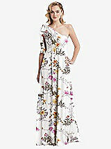 Alt View 3 Thumbnail - Butterfly Botanica Ivory Empire Waist Shirred Skirt Convertible Sash Tie Maxi Dress