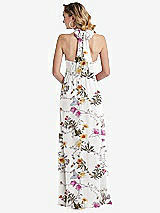 Rear View Thumbnail - Butterfly Botanica Ivory Empire Waist Shirred Skirt Convertible Sash Tie Maxi Dress