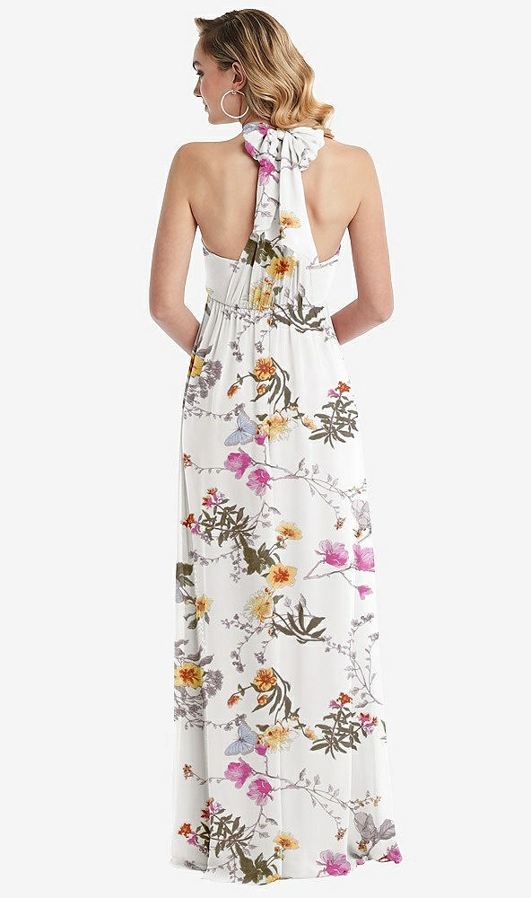 Back View - Butterfly Botanica Ivory Empire Waist Shirred Skirt Convertible Sash Tie Maxi Dress