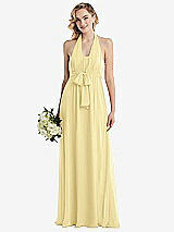 Alt View 1 Thumbnail - Pale Yellow Empire Waist Shirred Skirt Convertible Sash Tie Maxi Dress