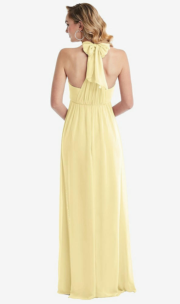 Back View - Pale Yellow Empire Waist Shirred Skirt Convertible Sash Tie Maxi Dress