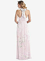 Rear View Thumbnail - Watercolor Print Empire Waist Shirred Skirt Convertible Sash Tie Maxi Dress