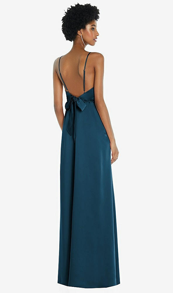 Front View - Atlantic Blue High-Neck Low Tie-Back Maxi Dress with Adjustable Straps