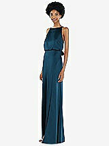 Side View Thumbnail - Atlantic Blue High-Neck Low Tie-Back Maxi Dress with Adjustable Straps