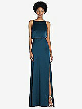 Rear View Thumbnail - Atlantic Blue High-Neck Low Tie-Back Maxi Dress with Adjustable Straps