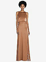 Rear View Thumbnail - Toffee High-Neck Low Tie-Back Maxi Dress with Adjustable Straps