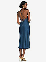 Rear View Thumbnail - Dusk Blue Diamond Halter Bias Midi Slip Dress with Convertible Straps