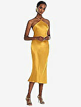 Front View Thumbnail - NYC Yellow Diamond Halter Bias Midi Slip Dress with Convertible Straps