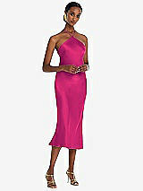 Front View Thumbnail - Think Pink Diamond Halter Bias Midi Slip Dress with Convertible Straps