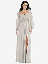 Alt View 1 Thumbnail - Oyster Off-the-Shoulder Puff Sleeve Maxi Dress with Front Slit