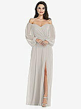 Side View Thumbnail - Oyster Off-the-Shoulder Puff Sleeve Maxi Dress with Front Slit