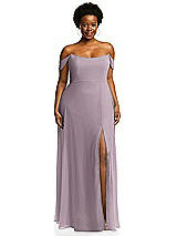 Alt View 1 Thumbnail - Lilac Dusk Off-the-Shoulder Basque Neck Maxi Dress with Flounce Sleeves